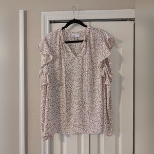 Nordstrom Rack - Pink Patterned Ruffle Blouse